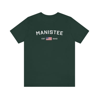 'Manistee EST 1840' T-Shirt (w/USA Flag Outline) | Unisex Standard Fit