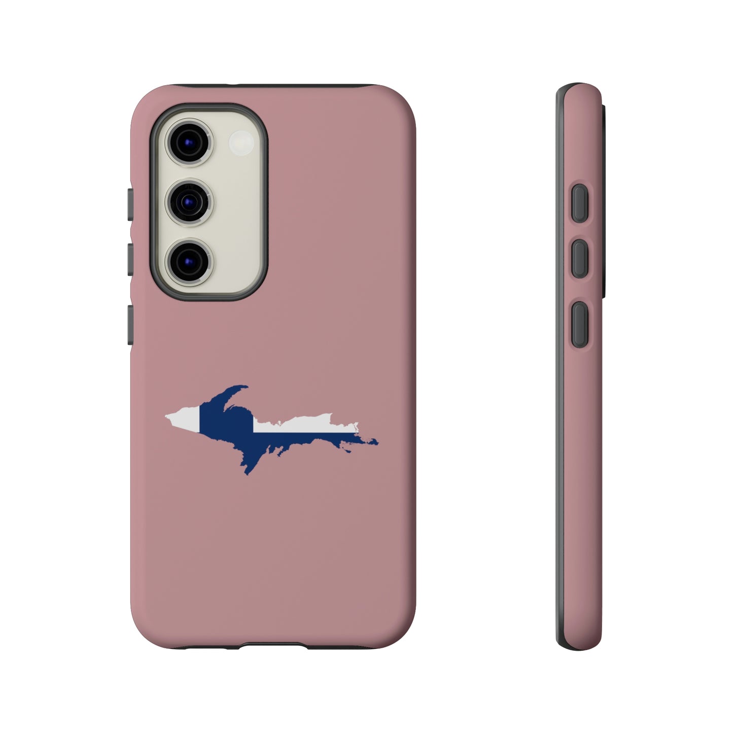 Michigan Upper Peninsula Tough Phone Case (Cherry Blossom Pink w/ UP Finland Flag Outline) | Samsung & Pixel Android