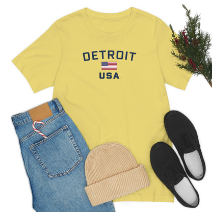 'Detroit USA' T-Shirt (w/ USA Flag Outline) | Unisex Standard Fit