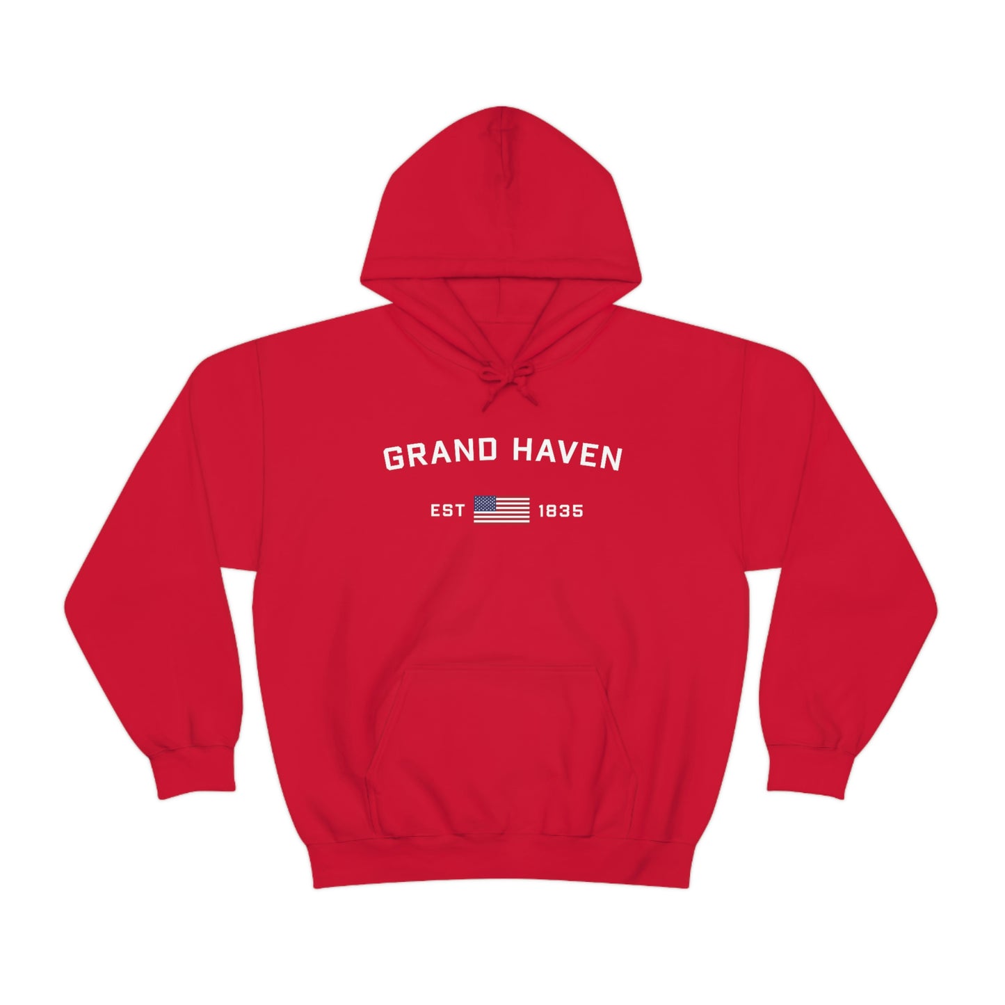 'Grand Haven EST 1835' Hoodie (w/USA Flag Outline) | Unisex Standard