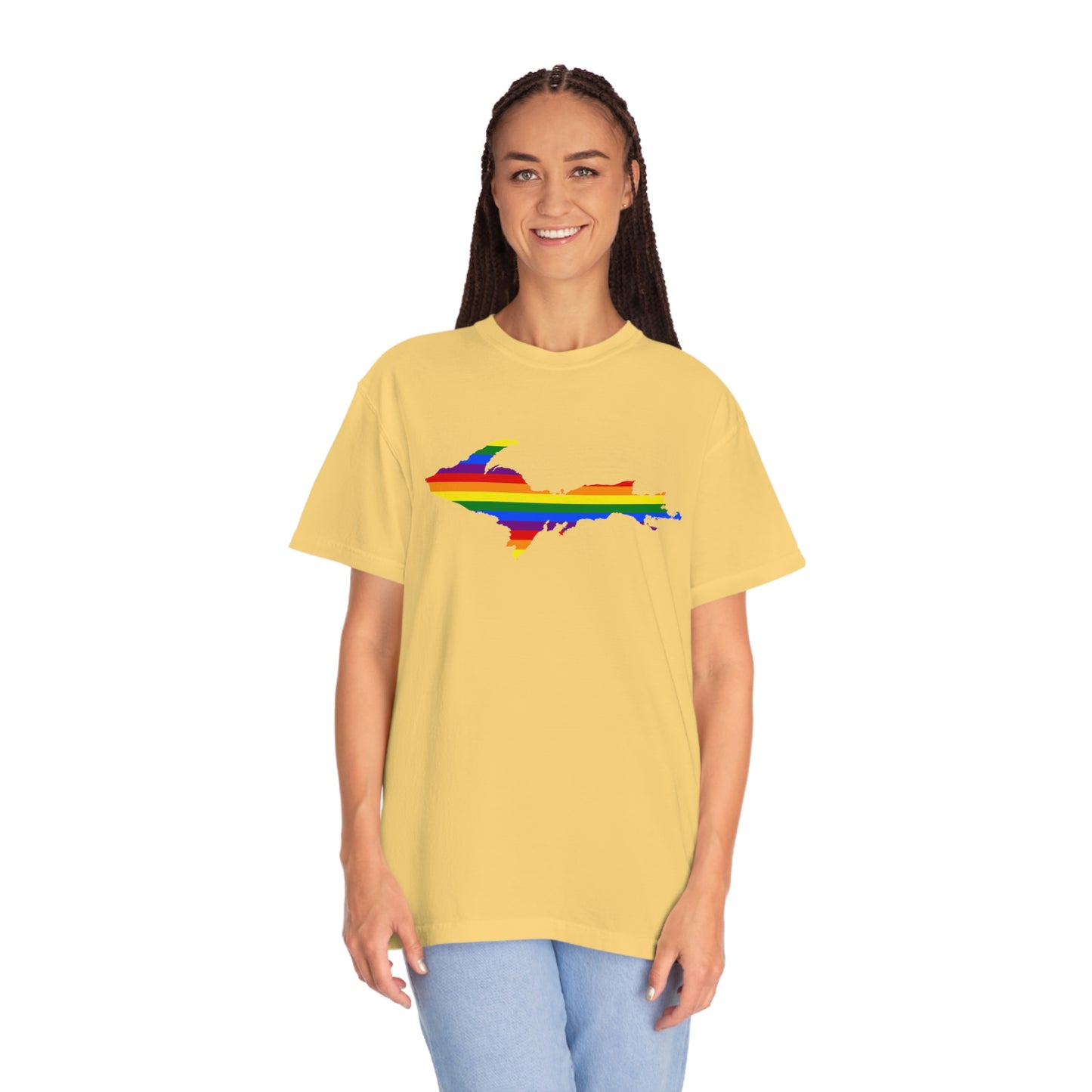 Michigan Upper Peninsula T-Shirt (w/ UP Pride Flag Outline) | Unisex Garment-Dyed