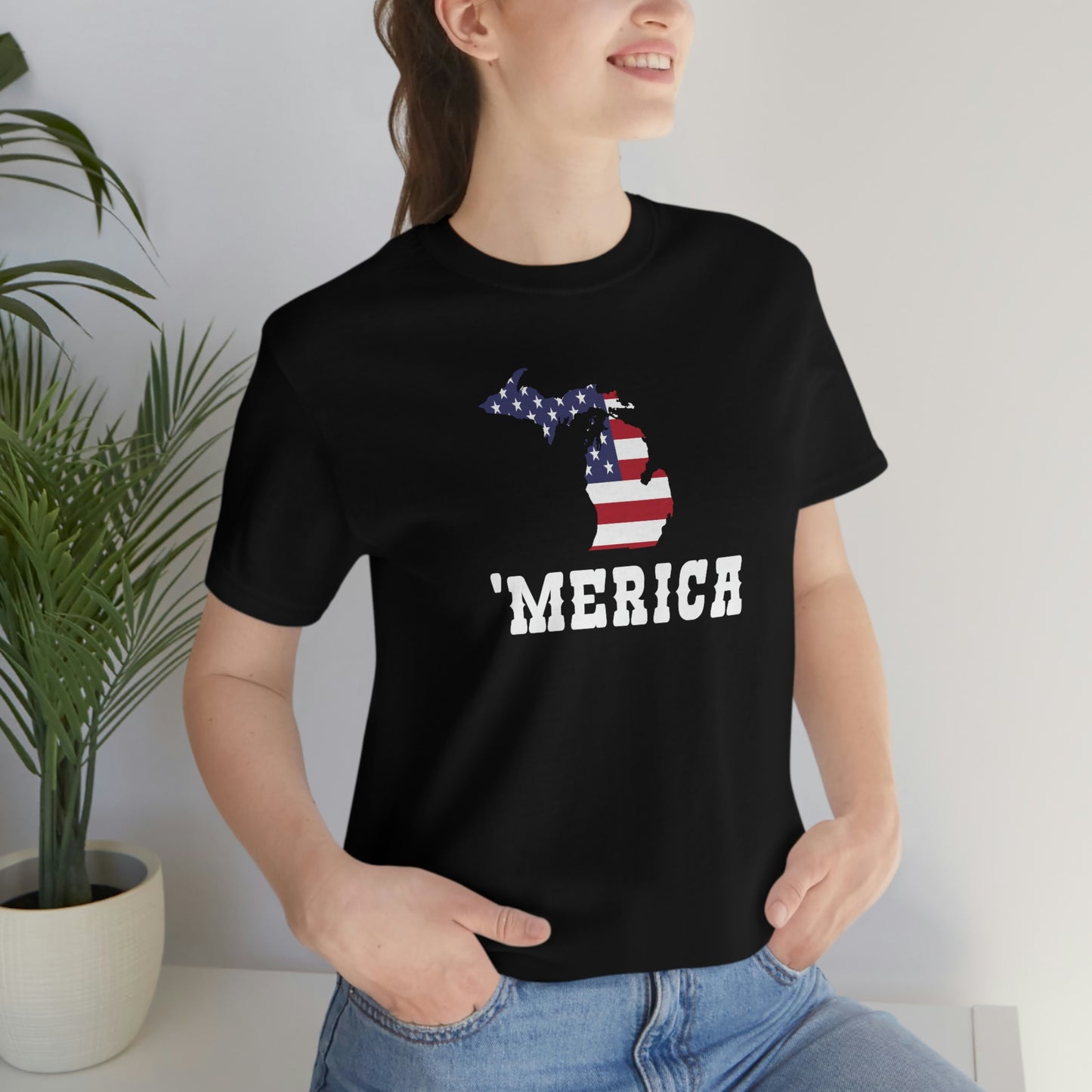 Michigan 'Merica' T-Shirt (Western Font w/ MI USA Flag Outline) | Unisex Standard Fit