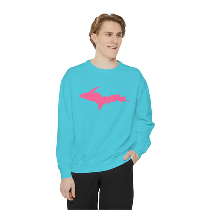 Michigan Upper Peninsula Sweatshirt (w/ Pink UP Outline) | Unisex Garment Dyed