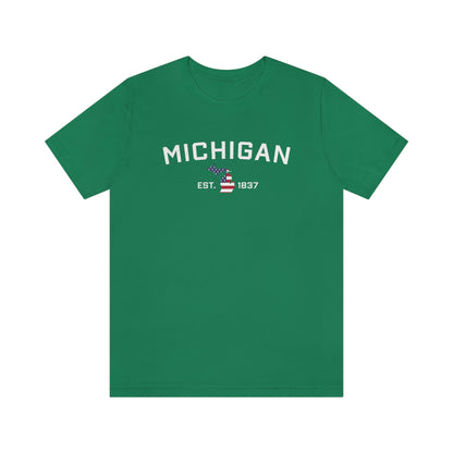 'Michigan EST 1837'' T-Shirt (w/ MI USA Flag Outline) | Unisex Standard Fit