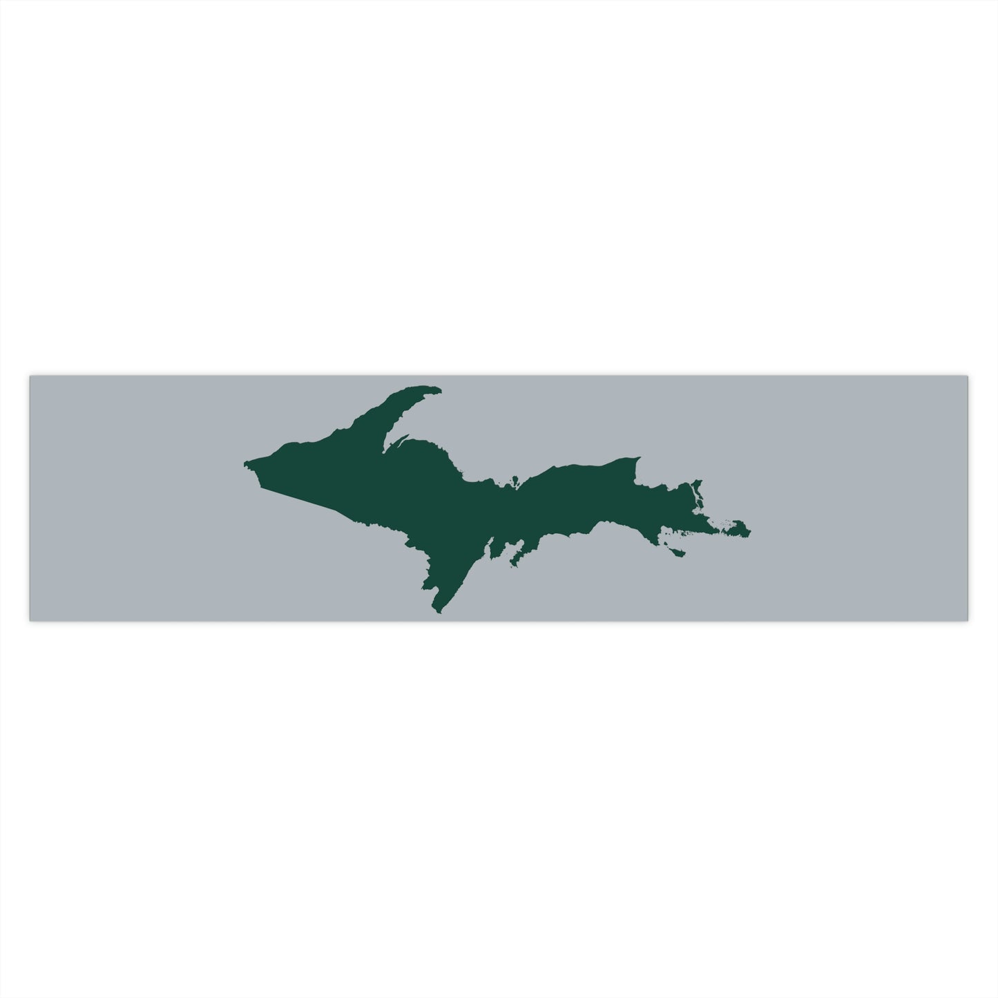 Michigan Upper Peninsula Bumper Sticker (w/ Green UP Outline) | Silver Background