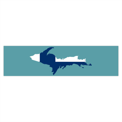 Michigan Upper Peninsula Bumper Stickers (w/ UP Finland Flag Outline) | Huron Blue Background
