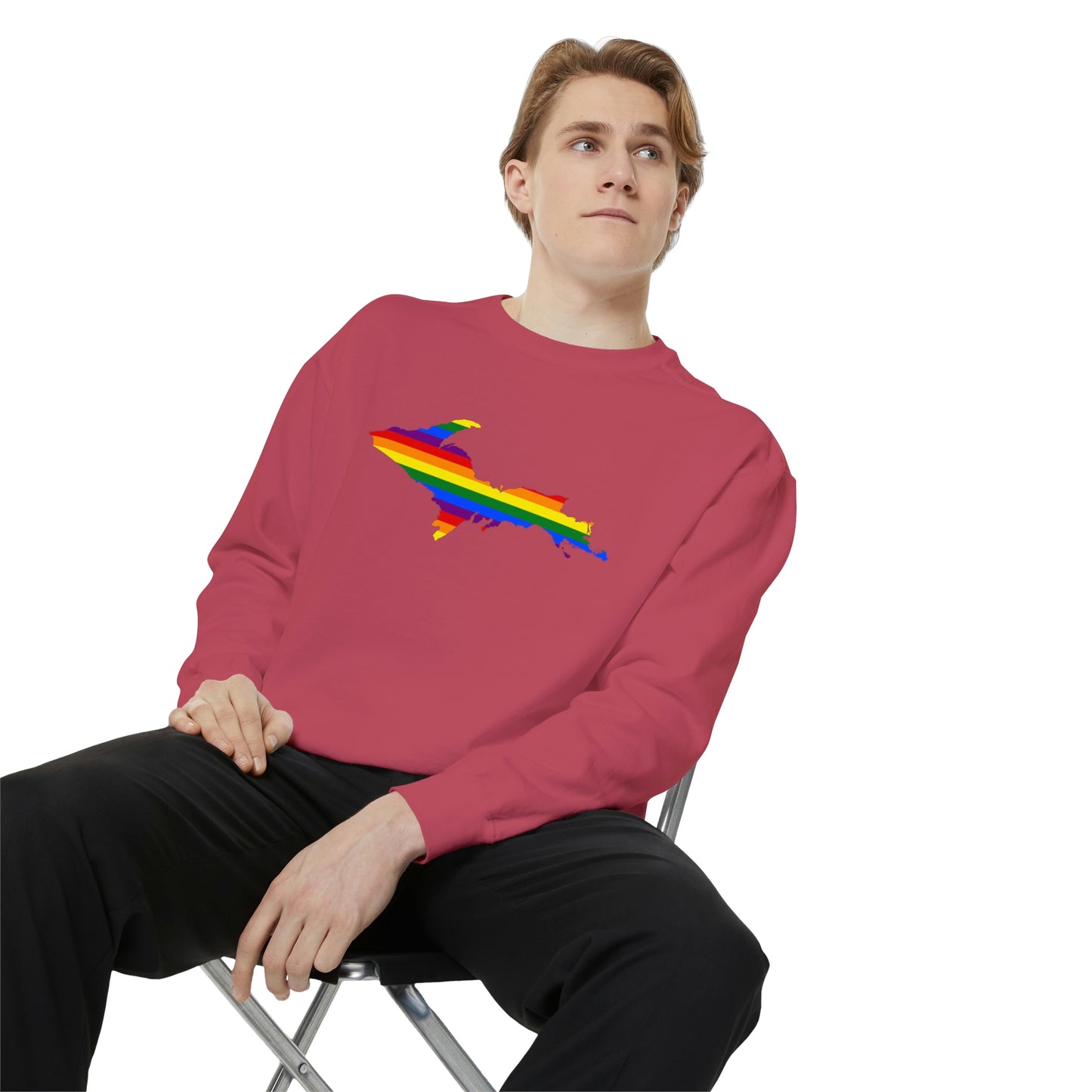 Michigan Upper Peninsula Sweatshirt (w/ UP Pride Flag Outline) | Unisex Garment Dyed