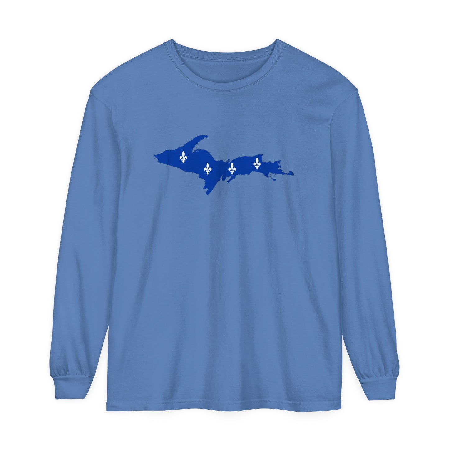 Michigan Upper Peninsula Garment-Dyed T-Shirt (w/ UP Quebec Flag Outline) | Unisex Long Sleeve