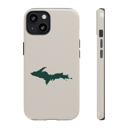 Michigan Upper Peninsula Tough Phone Case (Canvas Color w/ Green UP Outline) | Apple iPhone