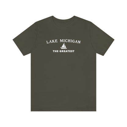 'Lake Michigan The Greatest' T-Shirt (w/Sailboat Outline) | Unisex Standard Fit