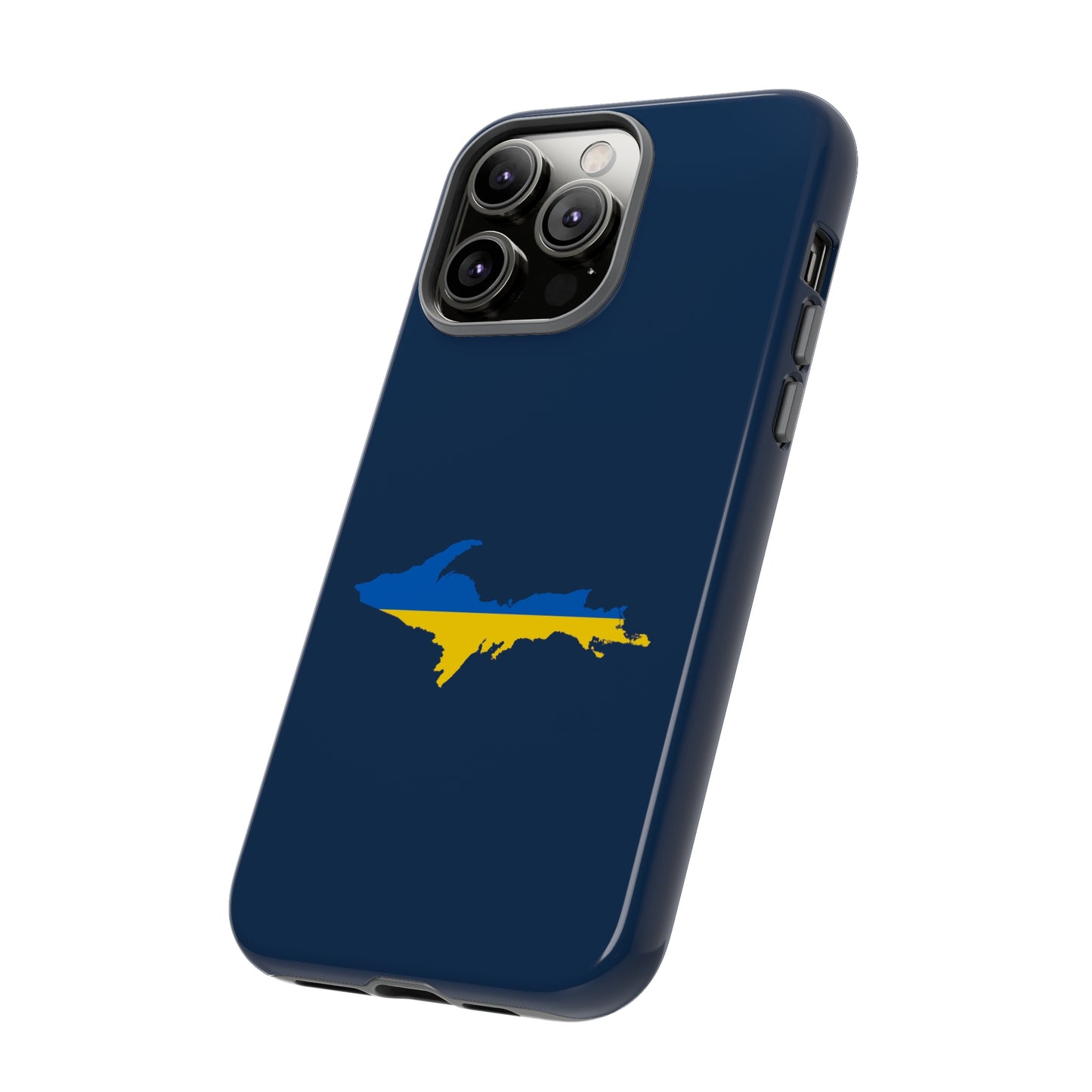 Michigan Upper Peninsula Tough Phone Case (Navy w/ UP Ukraine Flag Outline) | Apple iPhone