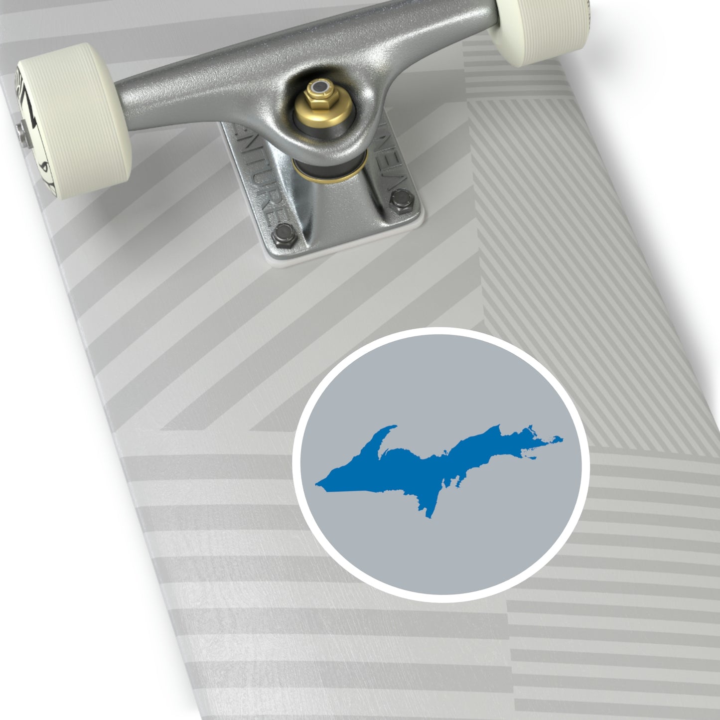 Michigan Upper Peninsula Round Stickers (Silver w/ Azure UP Outline) | Indoor\Outdoor