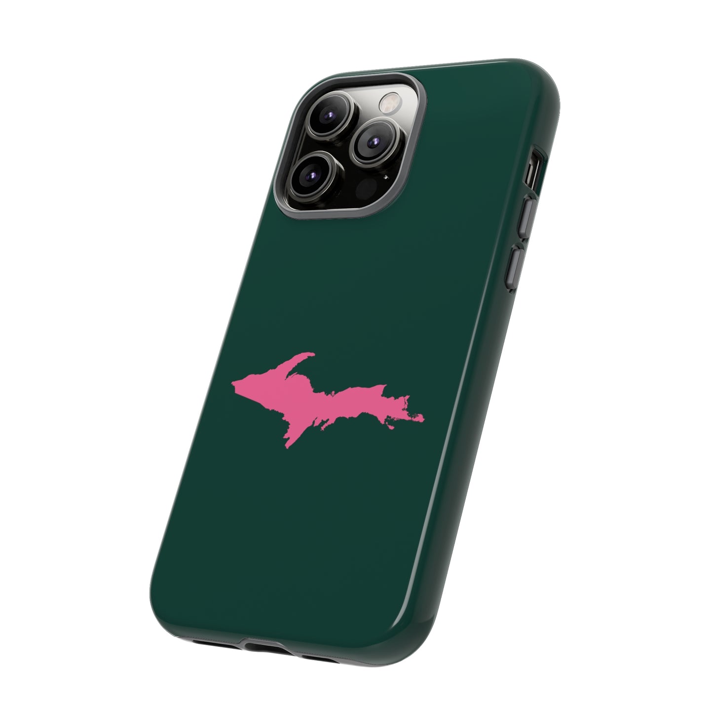 Michigan Upper Peninsula Tough Phone Case (Green w/ Pink UP Outline) | Apple iPhone