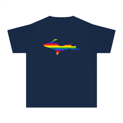 Michigan Upper Peninsula T-Shirt (w/ UP Pride Flag Outline) | Youth Garment-Dyed