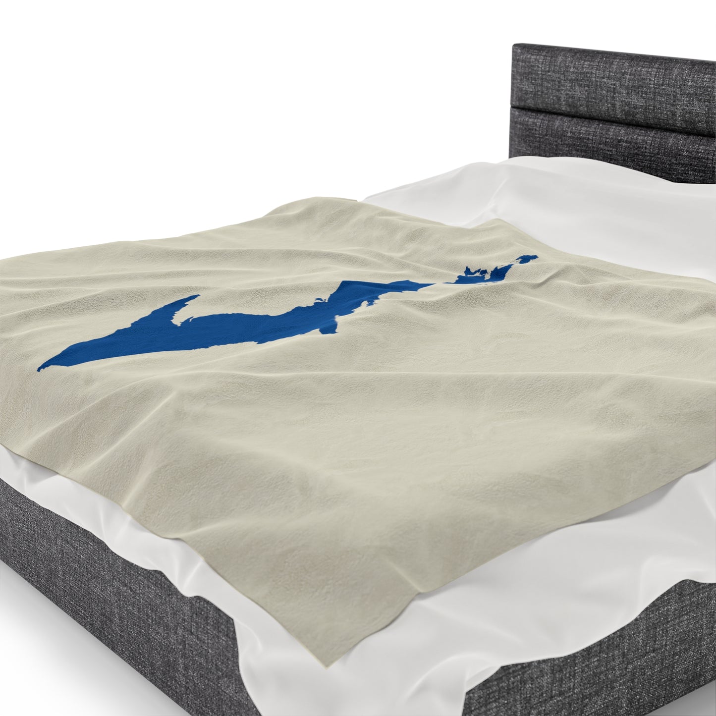 Michigan Upper Peninsula Plush Blanket (w/ Azure UP Outline) | Ivory White