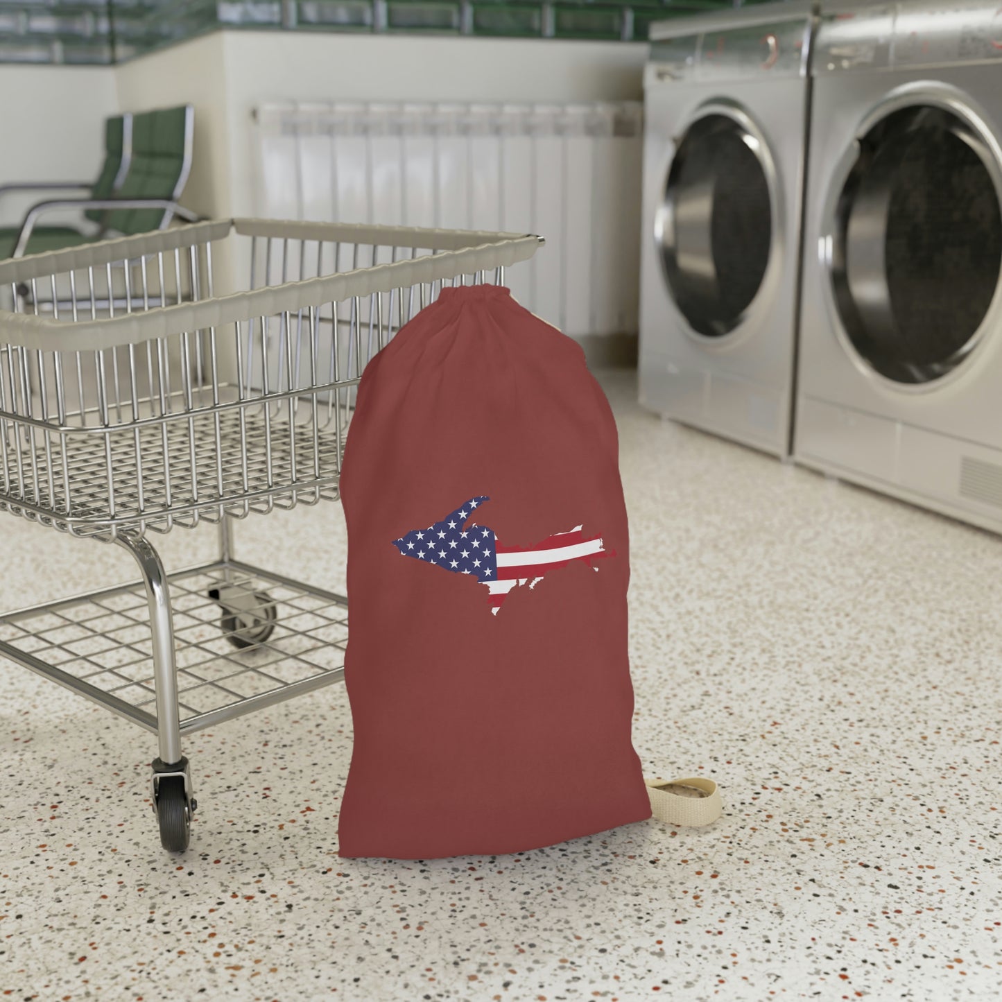 Michigan Upper Peninsula Laundry Bag (Ore Dock Red w/ UP USA Flag Outline)