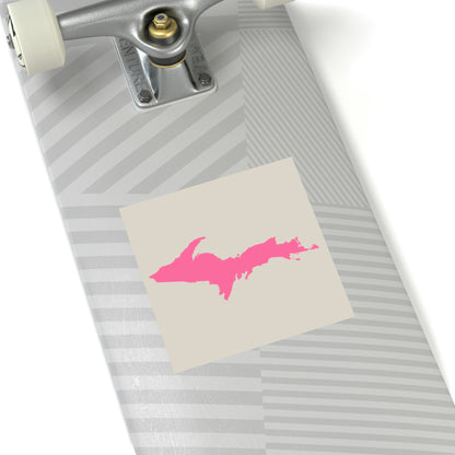 Michigan Upper Peninsula Square Sticker (Canvas Color w/ Pink UP Outline) | Indoor/Outdoor