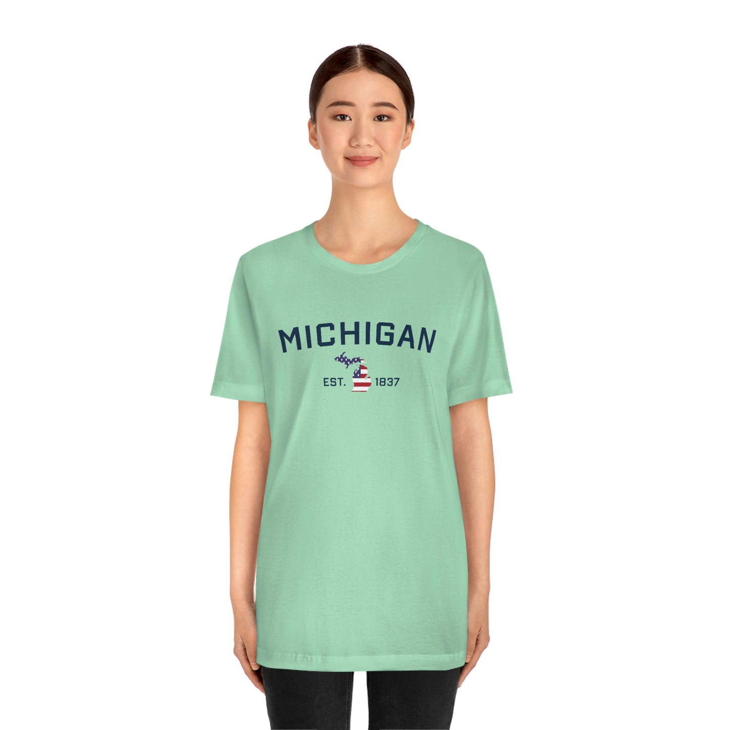 'Michigan EST 1837'' T-Shirt (w/ MI USA Flag Outline) | Unisex Standard Fit