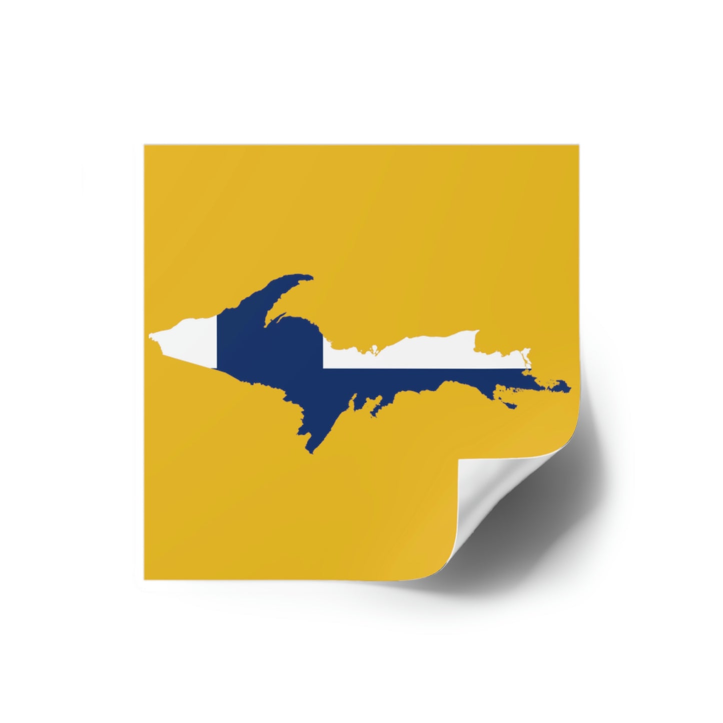 Michigan Upper Peninsula Square Sticker (Gold w/ UP Finland Flag Outline) | Indoor/Outdoor