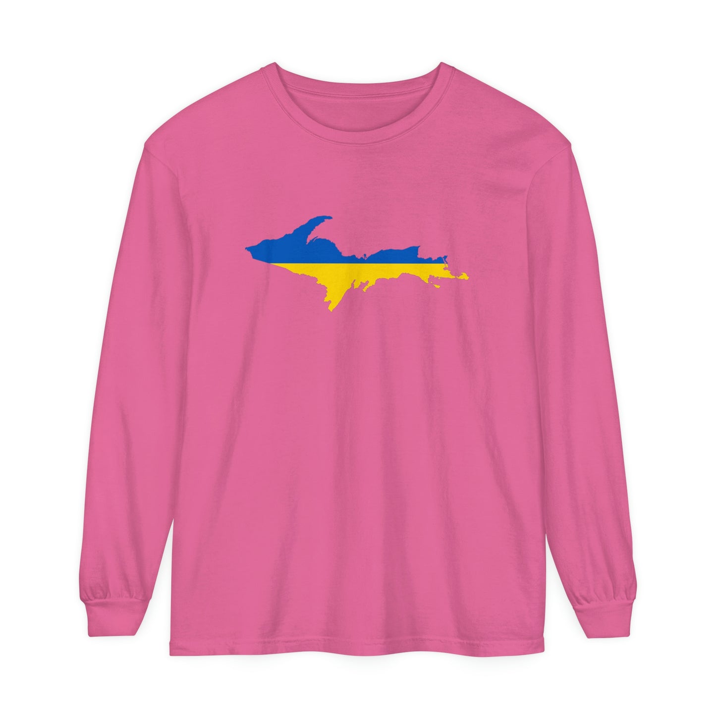 Michigan Upper Peninsula Garment-Dyed T-Shirt (w/ UP Ukraine Flag Outline) | Unisex Long Sleeve