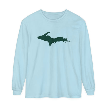 Michigan Upper Peninsula Garment-Dyed T-Shirt (w/ Green UP Outline) | Unisex Long Sleeve