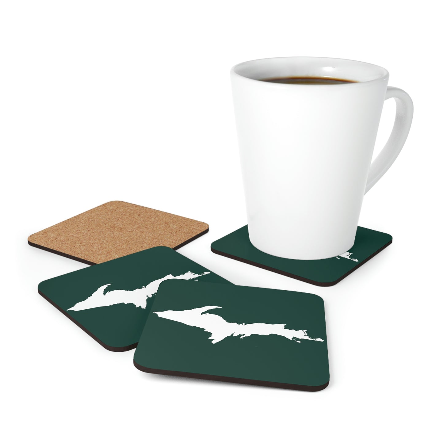 Michigan Upper Peninsula Coaster Set (Green w/ UP Outline) | Corkwood - 4 pack