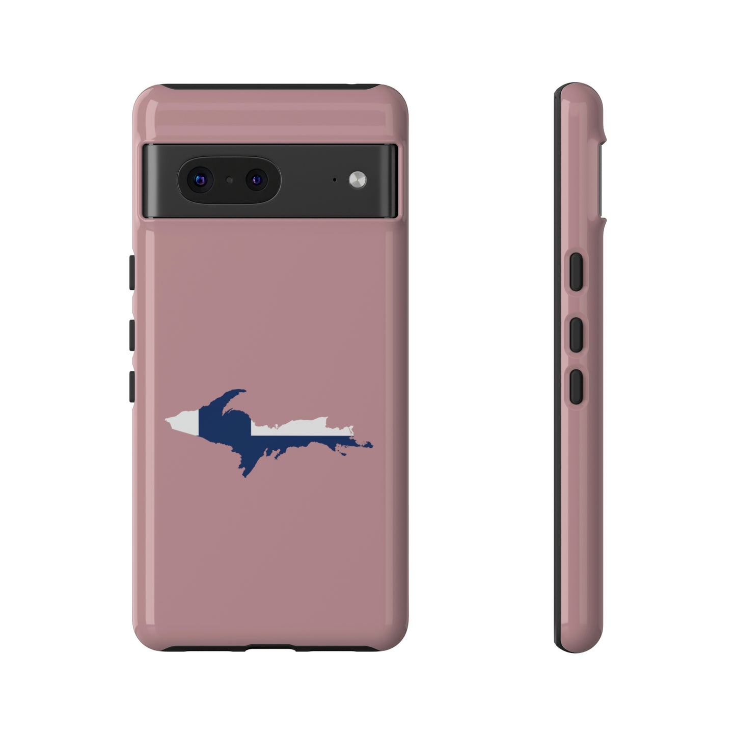 Michigan Upper Peninsula Tough Phone Case (Cherry Blossom Pink w/ UP Finland Flag Outline) | Samsung & Pixel Android