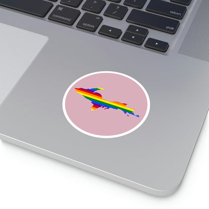 Michigan Upper Peninsula Round Stickers (Pink w/ UP Pride Flag Outline) | Indoor\Outdoor