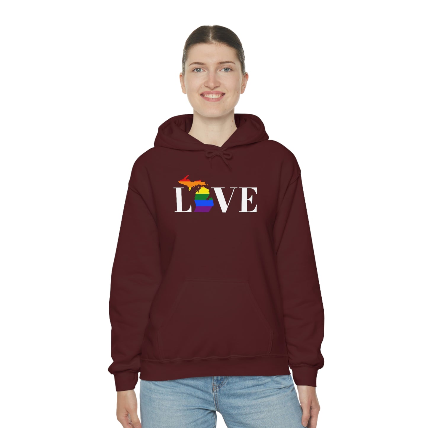 Michigan 'Love' Hoodie (w/LGBTQ Pride Colors) | Unisex Standard