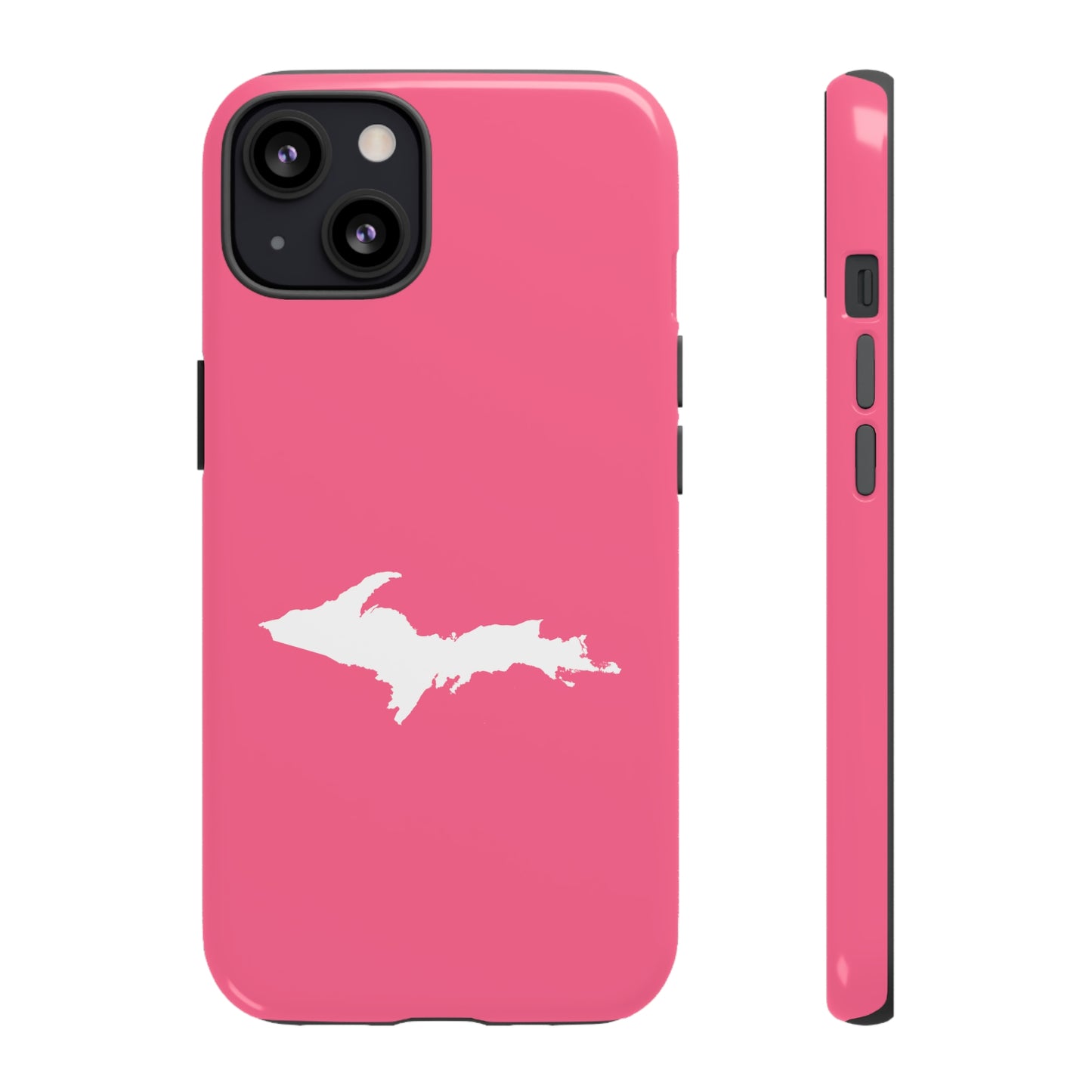 Michigan Upper Peninsula Tough Phone Case (Rhodochrosite Pink w/ UP Outline) | Apple iPhone