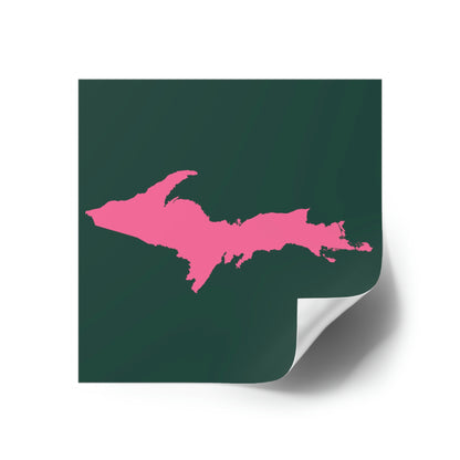 Michigan Upper Peninsula Square Sticker (Green w/ Pink UP Outline) | Indoor/Outdoor