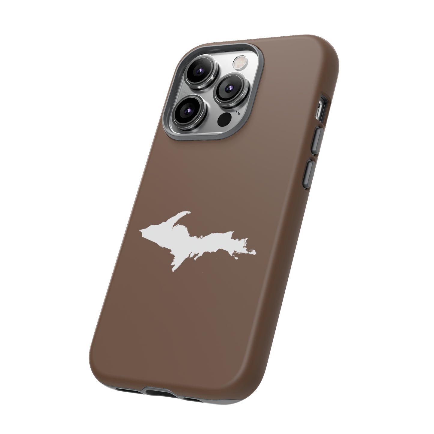 Michigan Upper Peninsula Tough Phone Case (Coffee Color w/ UP Outline) | Apple iPhone