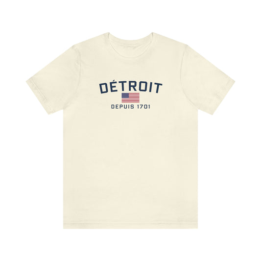 'Détroit Depuis 1701' T-Shirt (w/USA Flag Outline) | Unisex Standard Fit