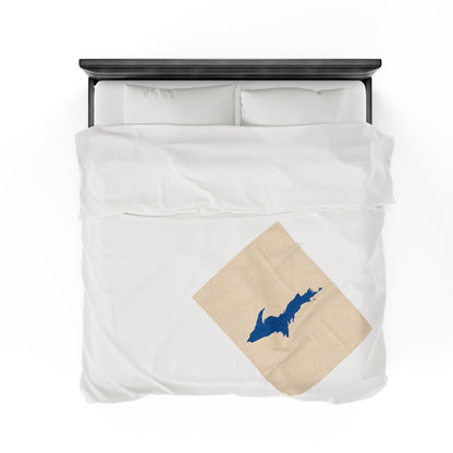 Michigan Upper Peninsula Plush Blanket (w/ Azure UP Outline) | Champagne White