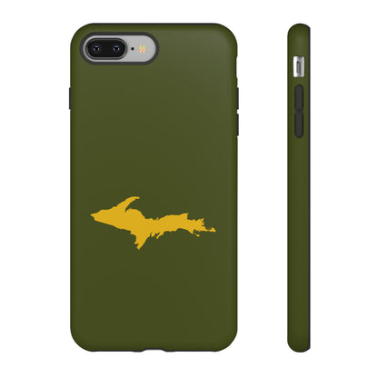 Michigan Upper Peninsula Tough Phone Case (Army Green w/ Gold UP Outline) | Apple iPhone