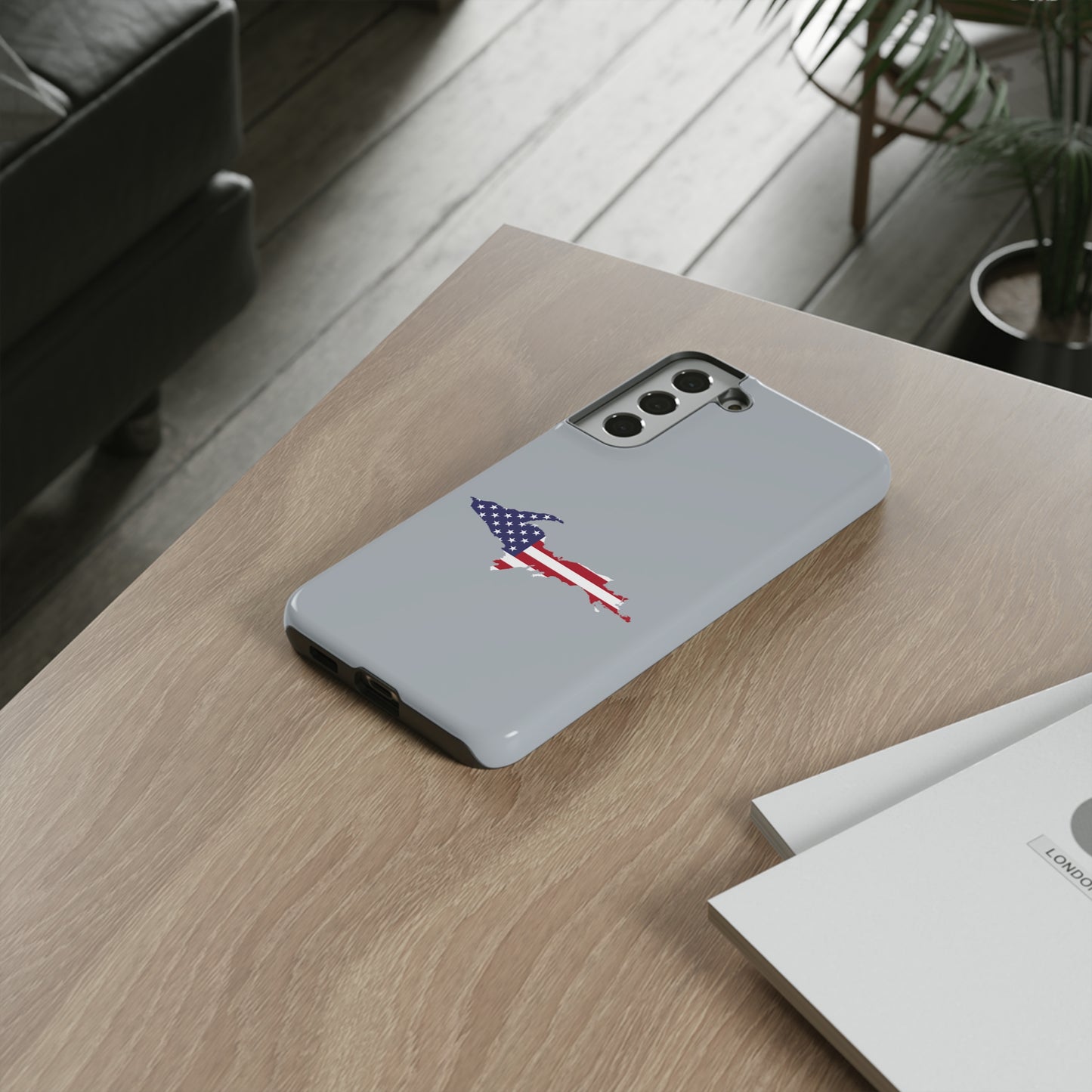 Michigan Upper Peninsula Tough Phone Case (Silver w/ UP USA Flag Outline) | Samsung & Pixel Android