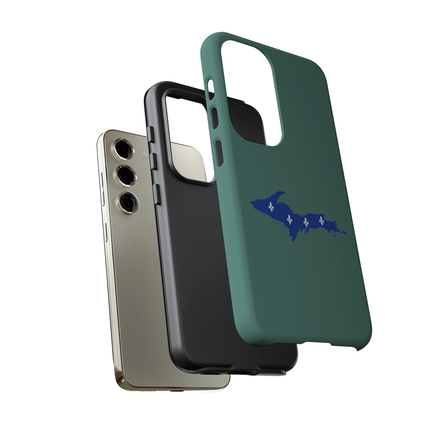 Michigan Upper Peninsula Tough Phone Case (Copper Green w/ UP Quebec Flag Outline) | Samsung & Pixel Android