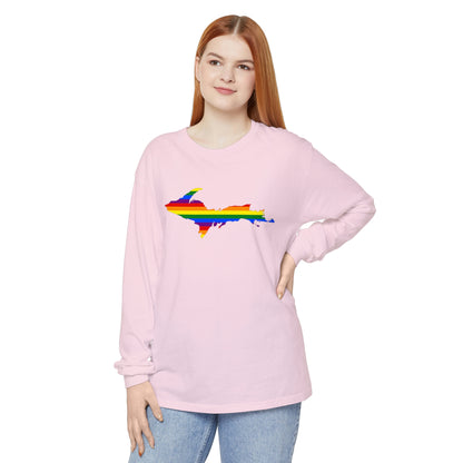 Michigan Upper Peninsula Garment-Dyed T-Shirt (w/ UP Pride Flag Outline) | Unisex Long Sleeve