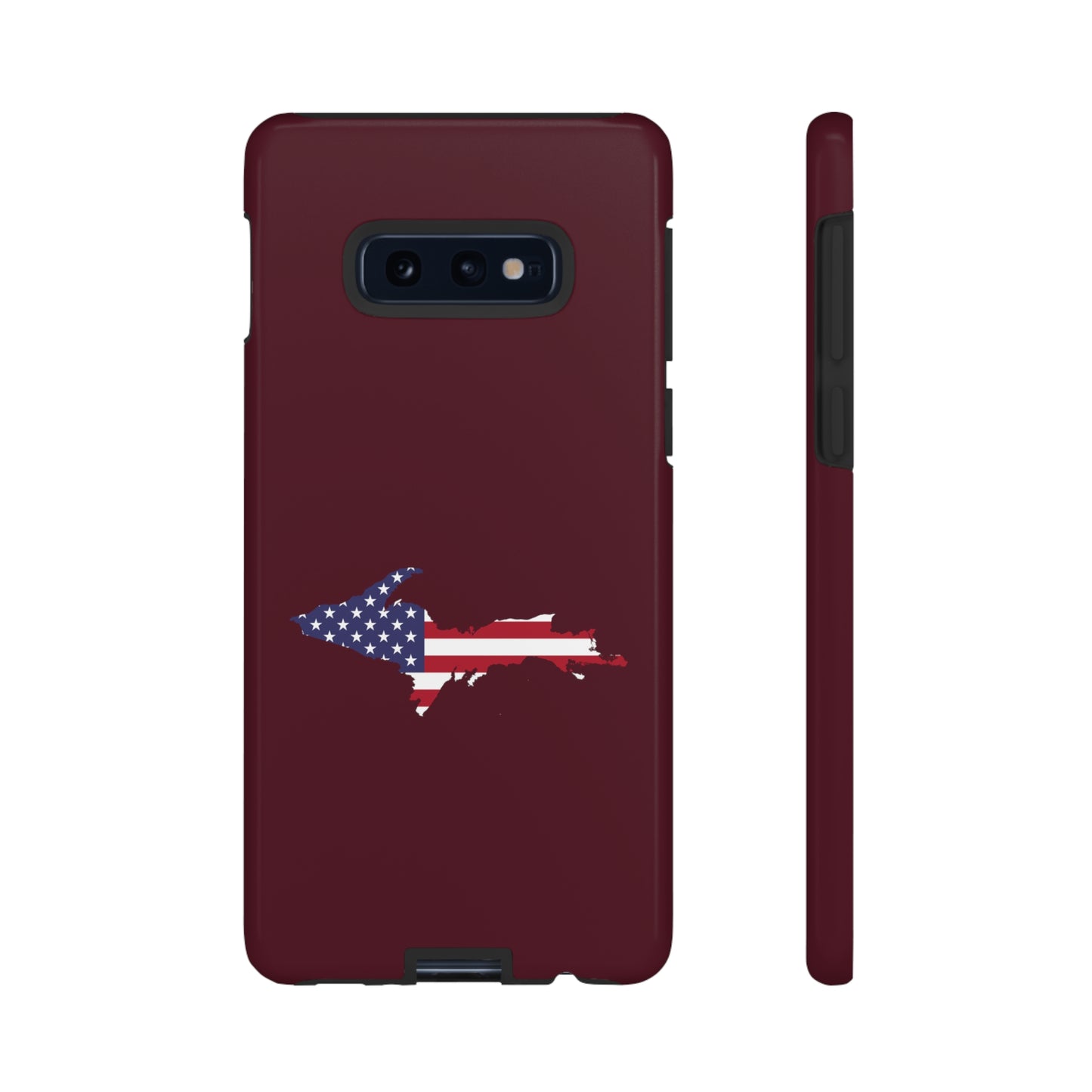 Michigan Upper Peninsula Tough Phone Case (Old Mission Burgundy w/ UP USA Flag Outline) | Samsung & Pixel Android