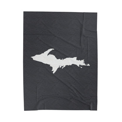 Michigan Upper Peninsula Plush Blanket (w/ UP Outline) | Iron Ore Grey