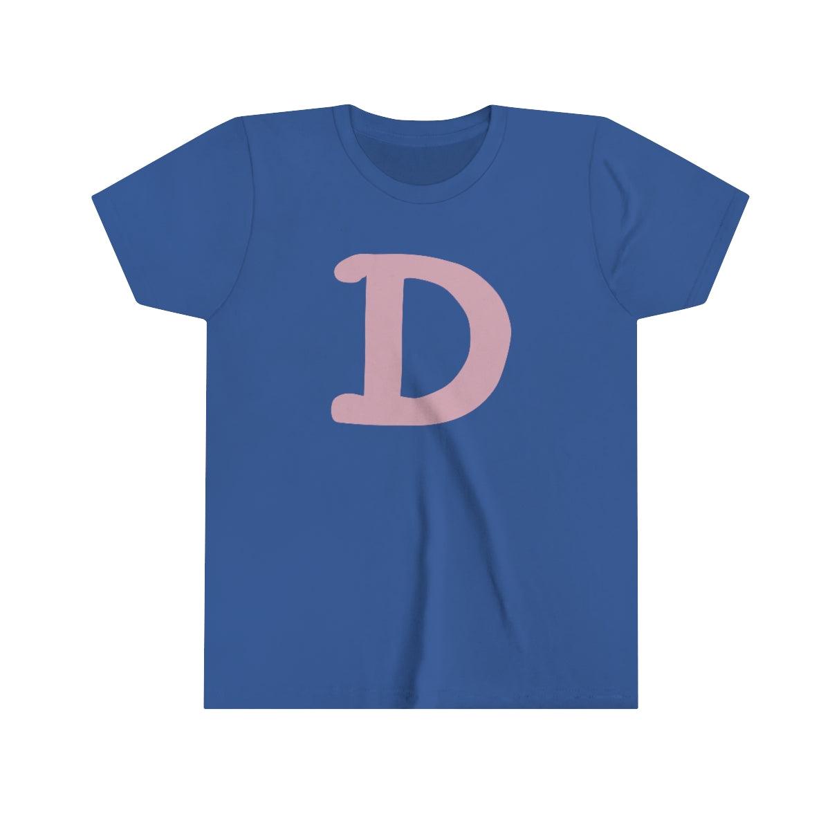 Detroit 'Old French D' T-Shirt (Pink Full Body Outline) | Youth Short Sleeve - Circumspice Michigan