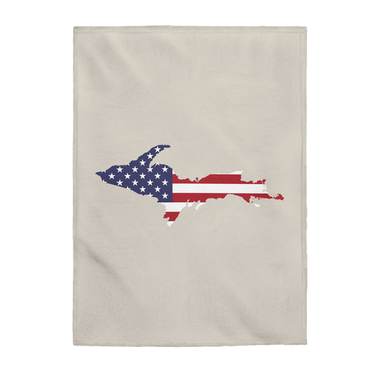 Michigan Upper Peninsula Plush Blanket (w/ UP USA Flag Outline) | Canvas Color