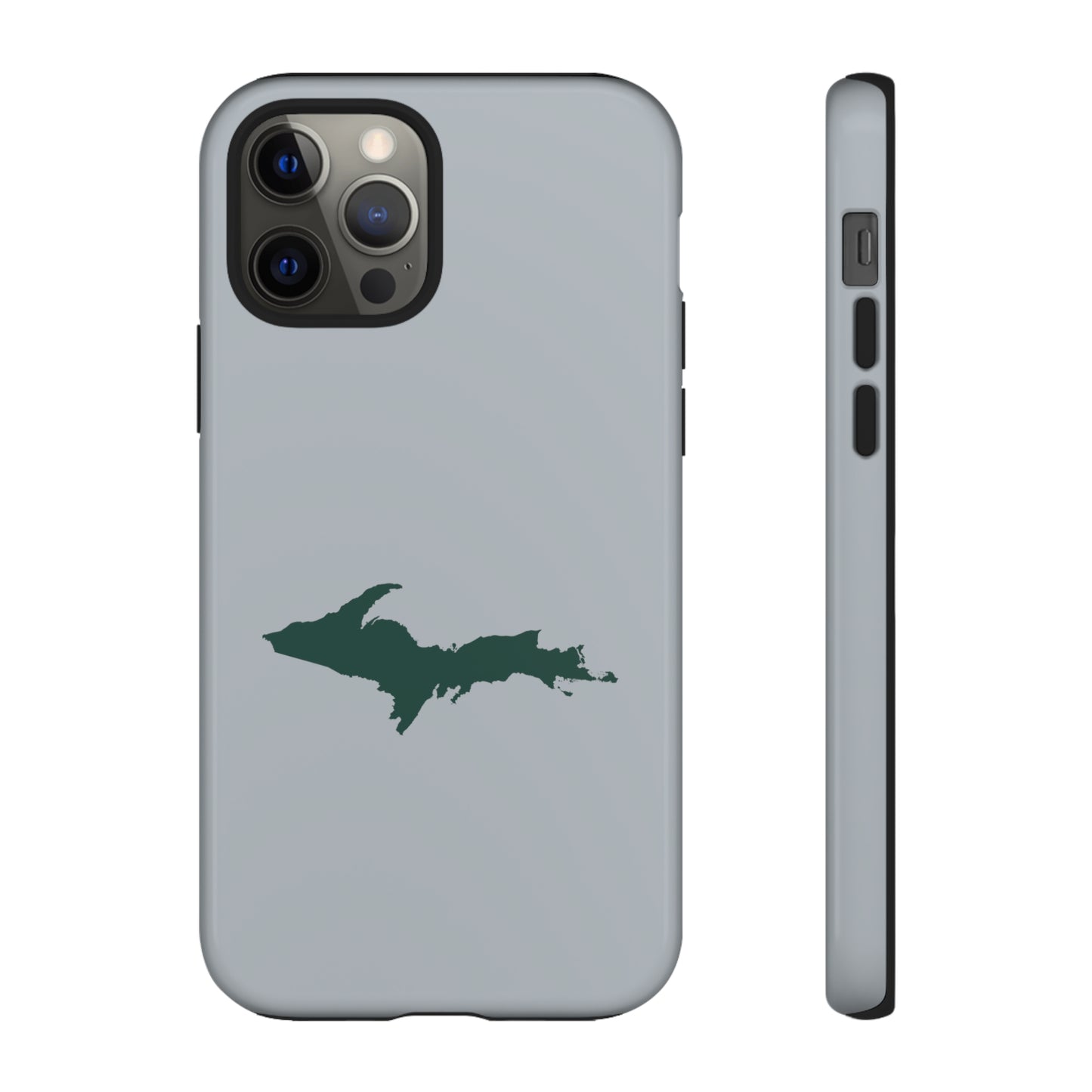 Michigan Upper Peninsula Tough Phone Case (Silver w/ Green UP Outline) | Apple iPhone