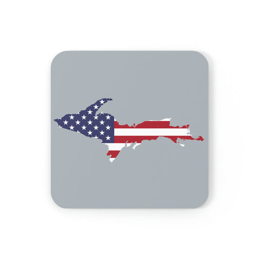 Michigan Upper Peninsula Coaster Set (Silver w/ UP USA Flag Outline) | Corkwood - 4 pack