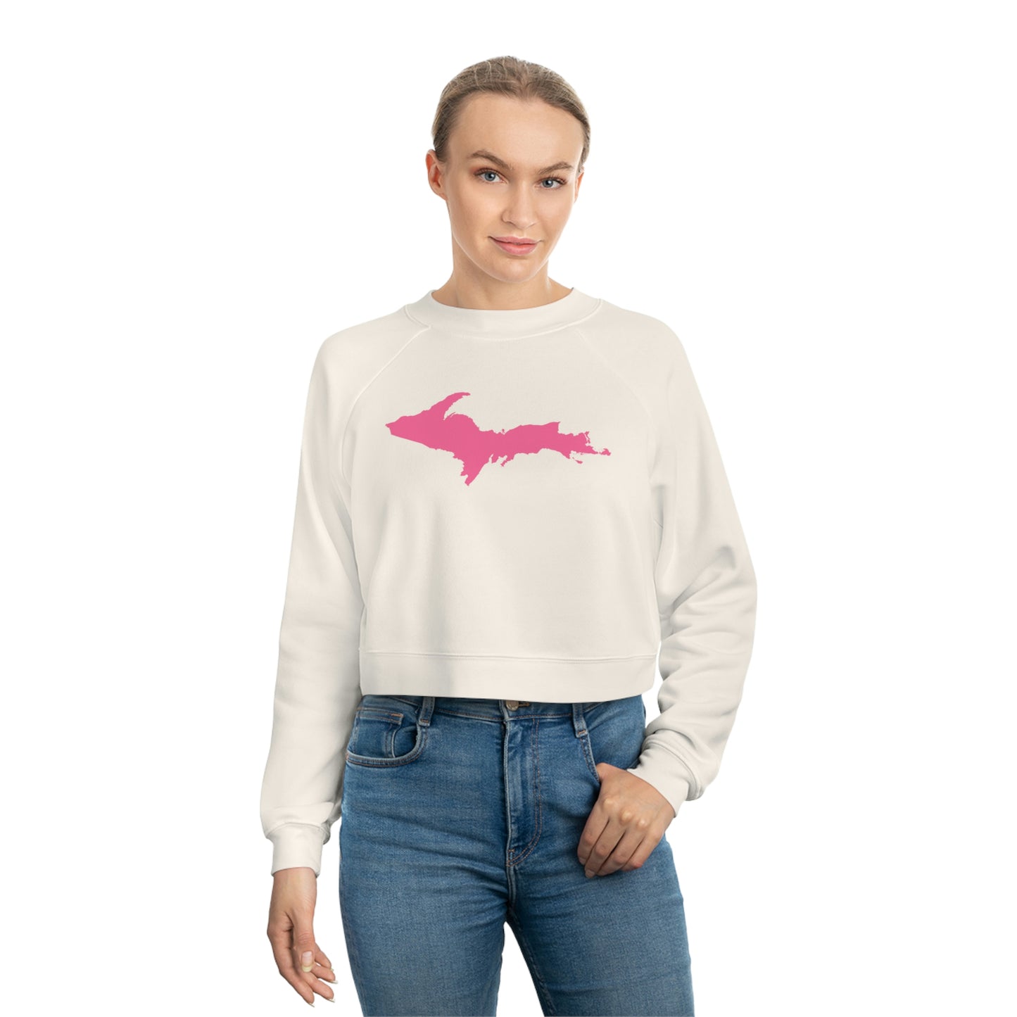 Michigan Upper Peninsula Sweatshirt (w/ Pink UP Outline) | Cropped Mid-Length