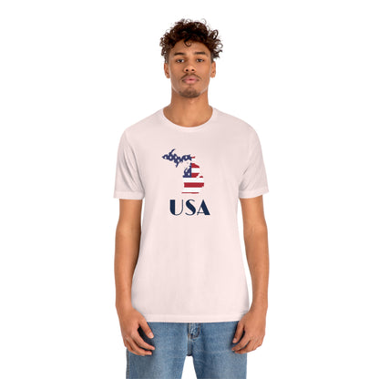 Michigan 'USA' T-Shirt (w/ MI USA Flag Outline) | Unisex Standard Fit