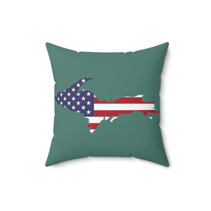 Michigan Upper Peninsula Accent Pillow (w/ UP USA Flag Outline) | Copper Green