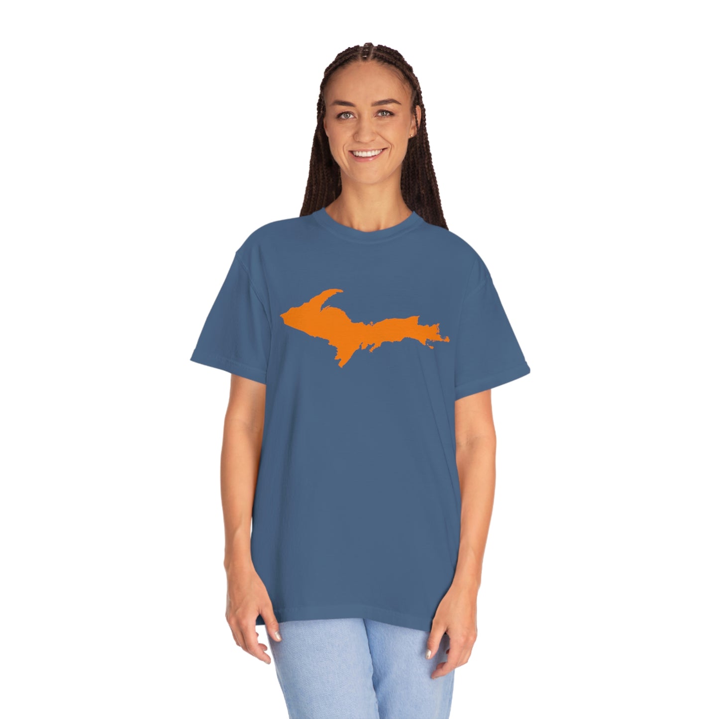 Michigan Upper Peninsula T-Shirt (w/ Orange UP Outline) | Unisex Garment-Dyed