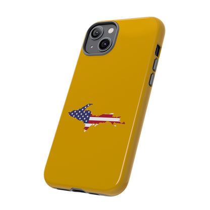 Michigan Upper Peninsula Tough Phone Case (Gold w/ UP USA Flag Outline) | Apple iPhone