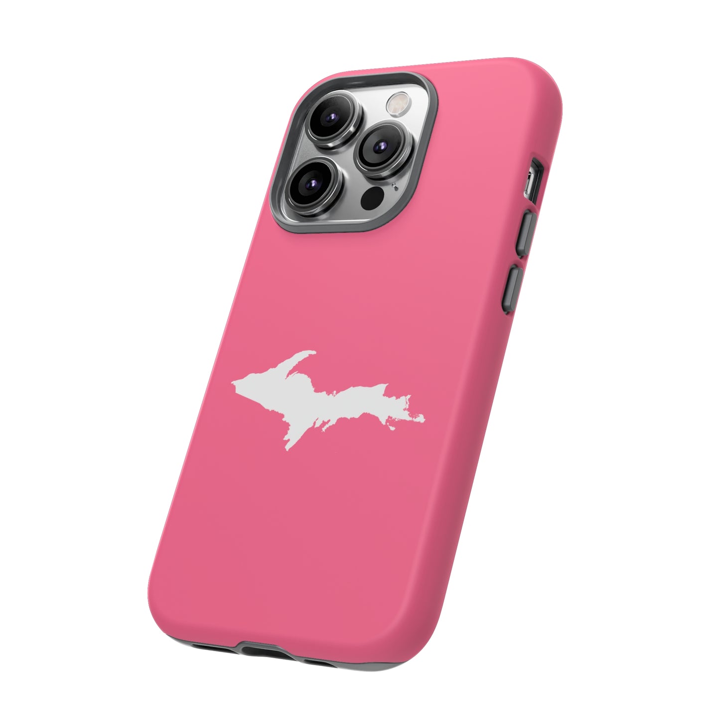 Michigan Upper Peninsula Tough Phone Case (Rhodochrosite Pink w/ UP Outline) | Apple iPhone